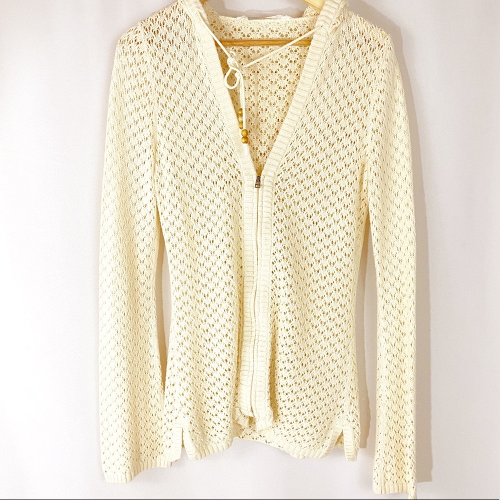 SOLD Athleta Knit Crochet Zipped Hooded Cardigan - Picture 1 of 4